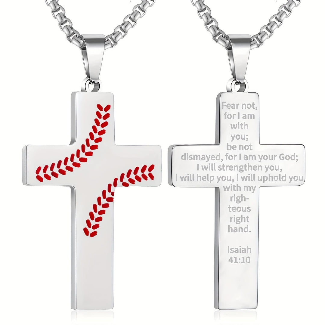 Baseball Stitch Cross Necklace: Athletic Devotion & Inspirational Quote