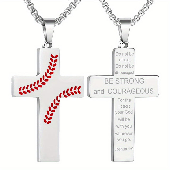 Baseball Stitch Cross Necklace: Athletic Devotion & Inspirational Quote