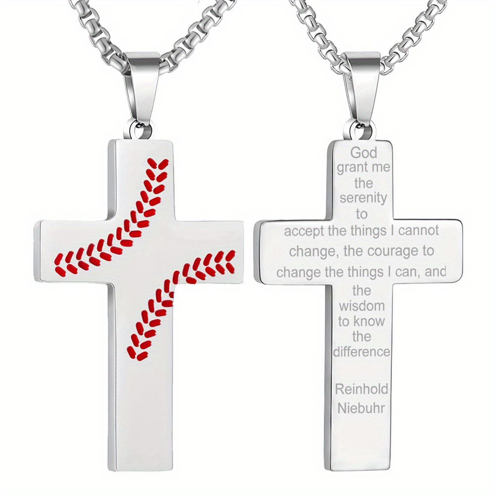 Baseball Stitch Cross Necklace: Athletic Devotion & Inspirational Quote