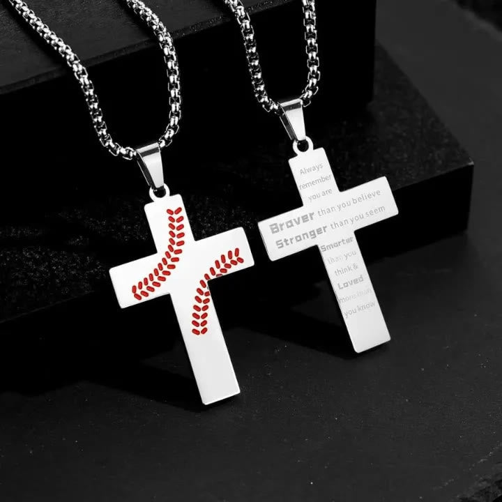 Baseball Stitch Cross Necklace: Athletic Devotion & Inspirational Quote