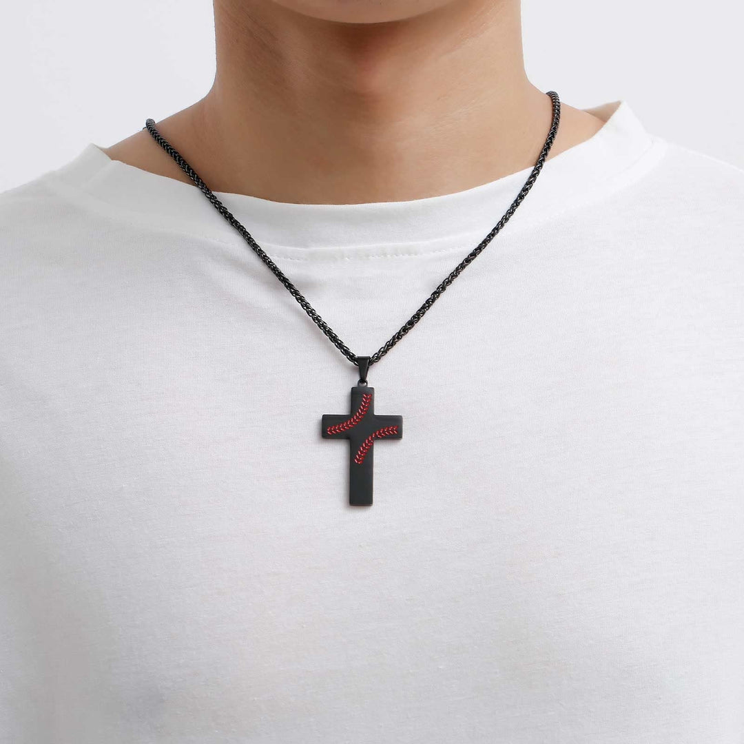 Baseball Stitch Cross Necklace: Athletic Devotion & Inspirational Quote