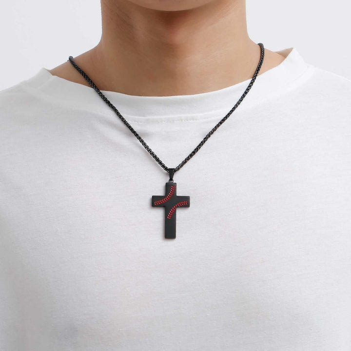 Baseball Stitch Cross Necklace: Athletic Devotion & Inspirational Quote