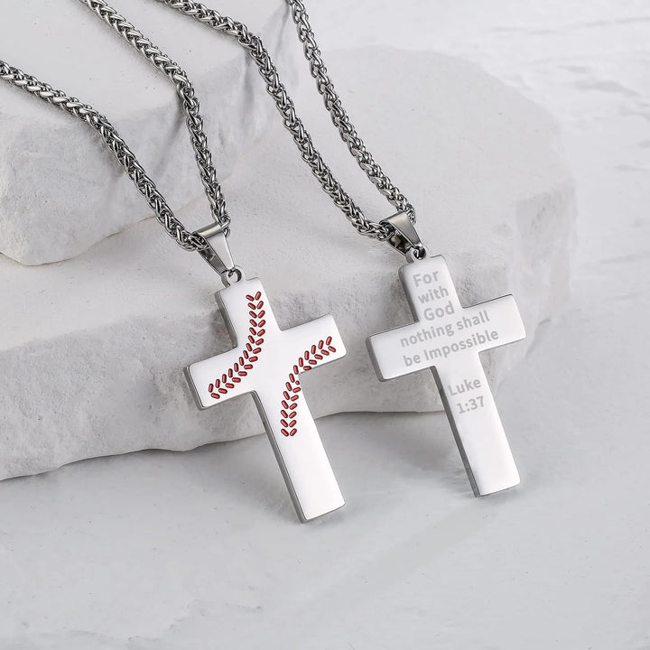 Baseball Stitch Cross Necklace: Athletic Devotion & Inspirational Quote