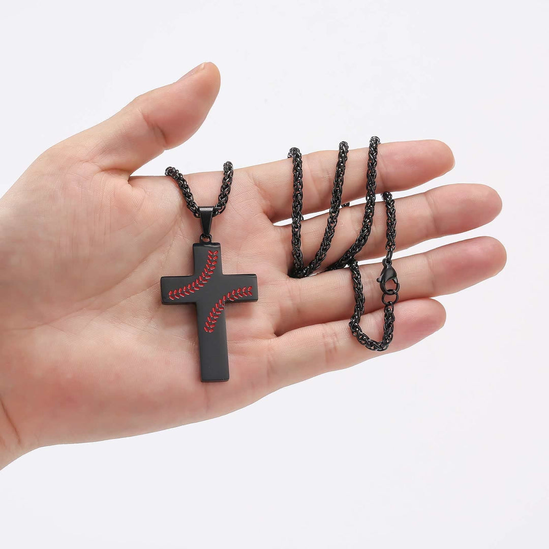 Baseball Stitch Cross Necklace: Athletic Devotion & Inspirational Quote