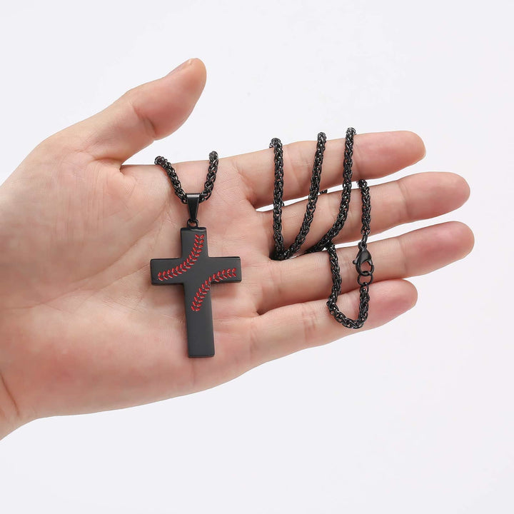 Baseball Stitch Cross Necklace: Athletic Devotion & Inspirational Quote
