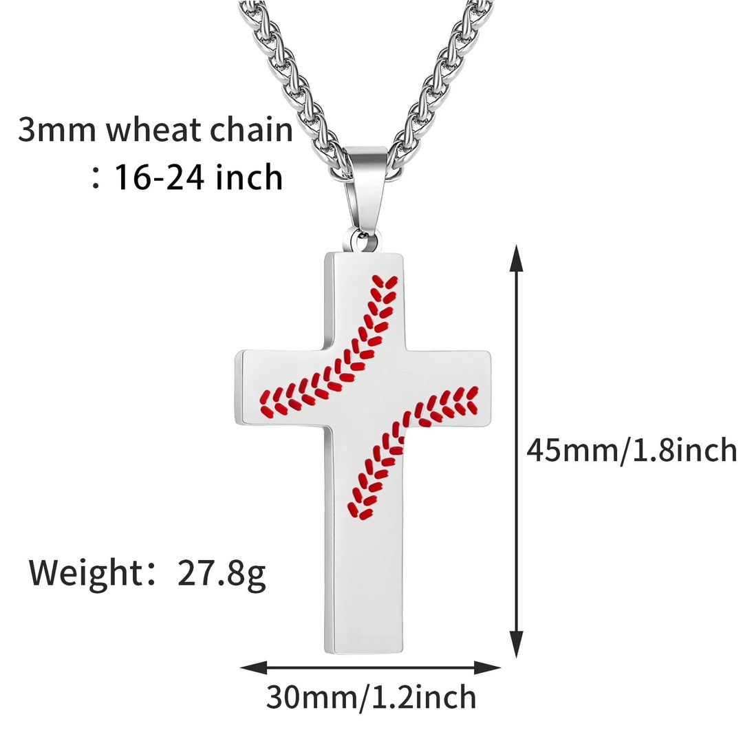 Baseball Stitch Cross Necklace: Athletic Devotion & Inspirational Quote