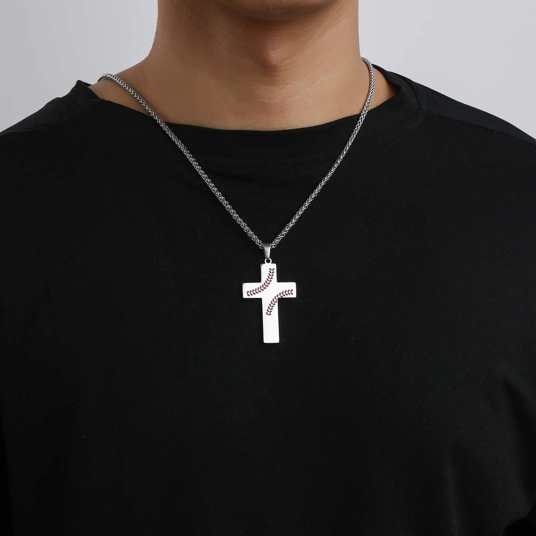 Baseball Stitch Cross Necklace: Athletic Devotion & Inspirational Quote