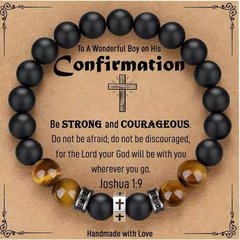 Cross Bracelet with Tiger's Eye, Black Onyx & CZ - Accented Stainless Steel