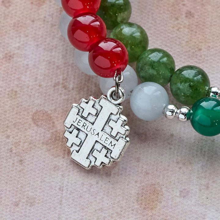 Christmas Jade Agate Rosary Bracelet: Faith & Festive Devotion