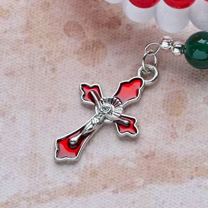 Christmas Jade Agate Rosary Bracelet: Faith & Festive Devotion