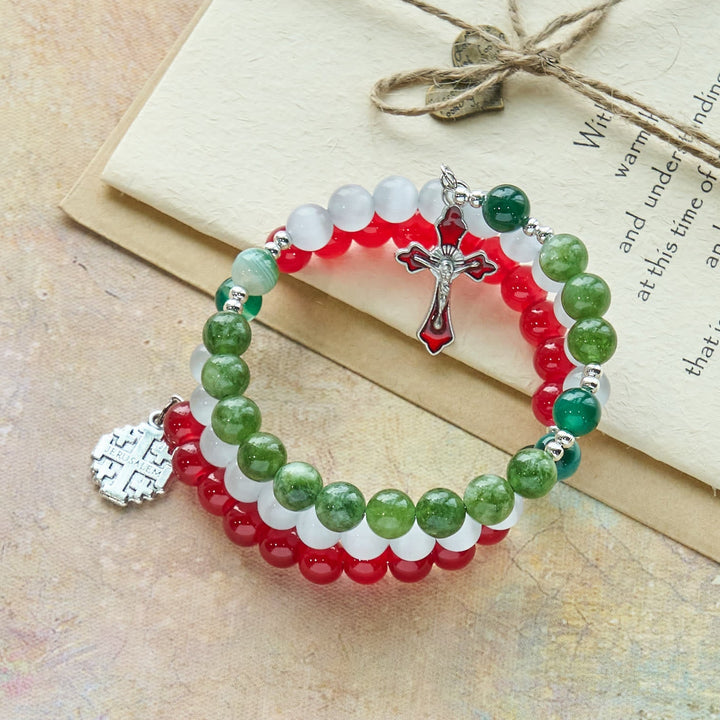 Christmas Jade Agate Rosary Bracelet: Faith & Festive Devotion