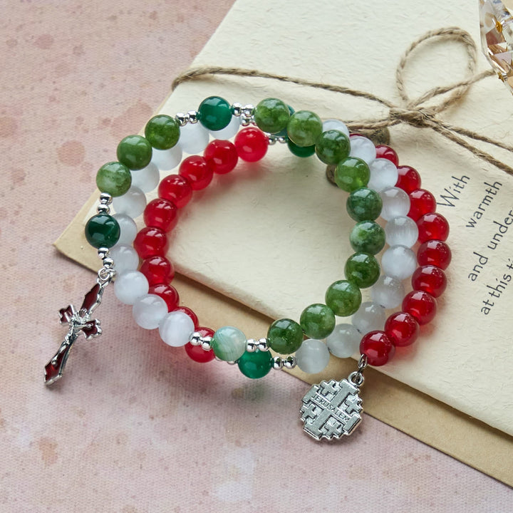 Christmas Jade Agate Rosary Bracelet: Faith & Festive Devotion