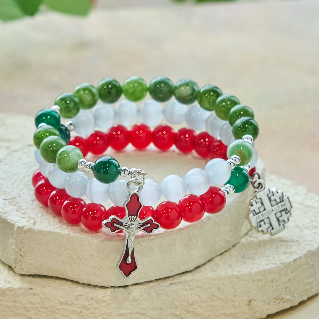 Christmas Jade Agate Rosary Bracelet: Faith & Festive Devotion