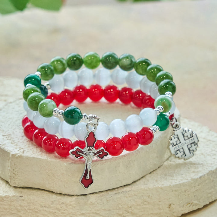 Christmas Jade Agate Rosary Bracelet: Faith & Festive Devotion
