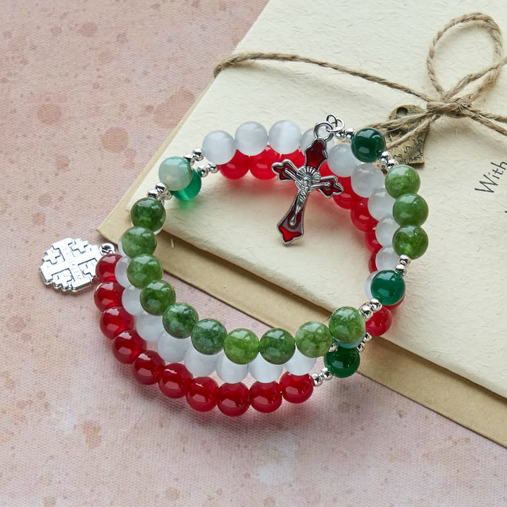 Christmas Jade Agate Rosary Bracelet: Faith & Festive Devotion