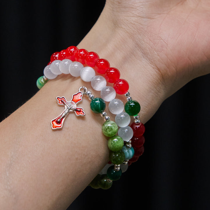 Christmas Jade Agate Rosary Bracelet: Faith & Festive Devotion