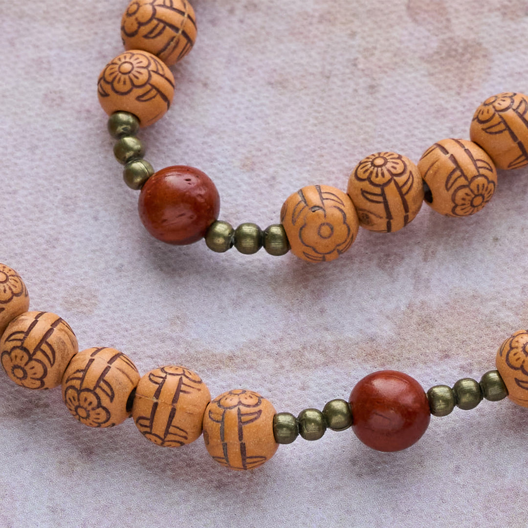 Peach Blossom Bead Rosary Bracelet: Devotion & Earthy Grace