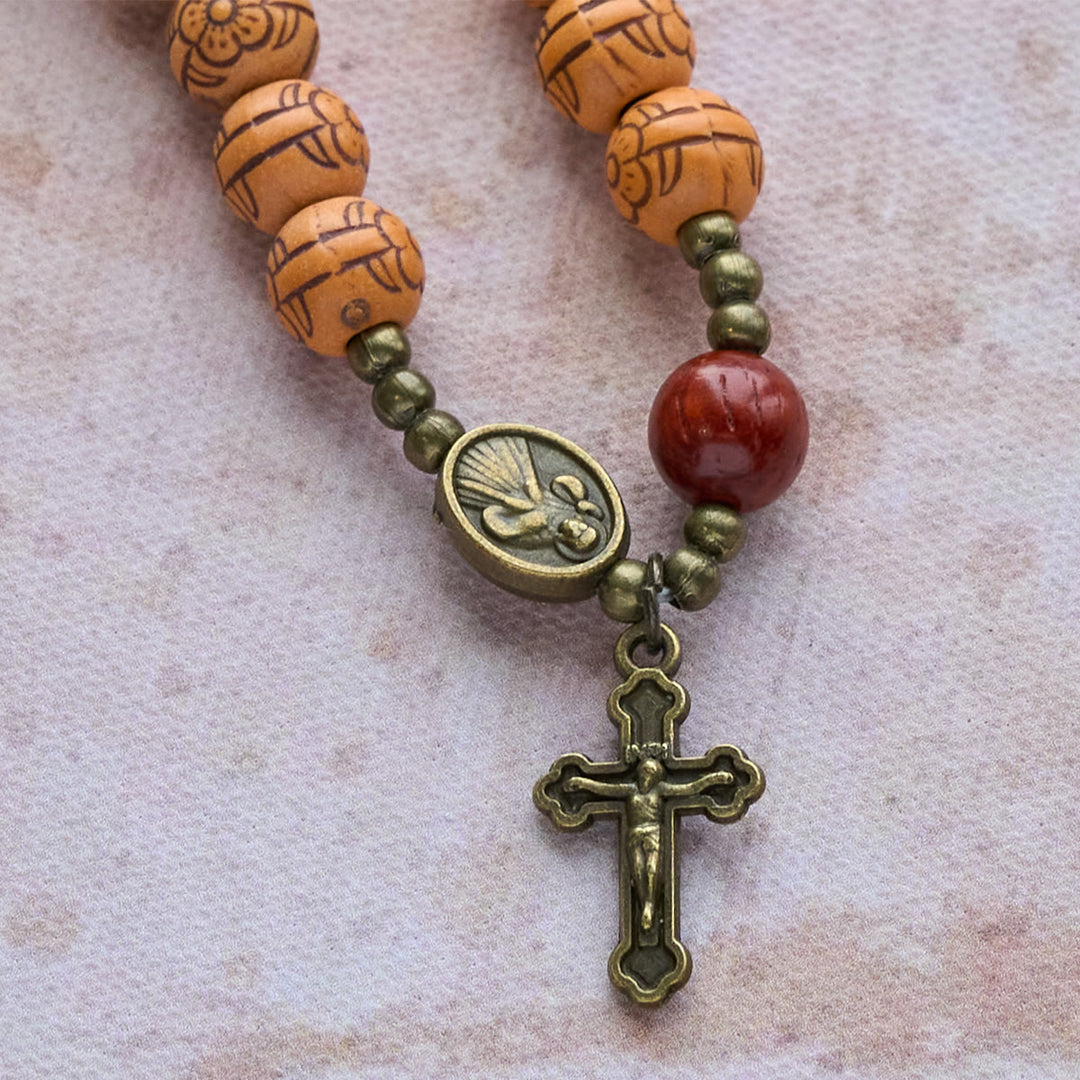 Peach Blossom Bead Rosary Bracelet: Devotion & Earthy Grace