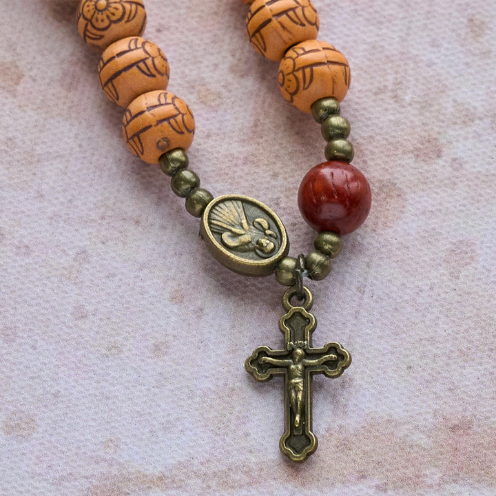 Peach Blossom Bead Rosary Bracelet: Devotion & Earthy Grace