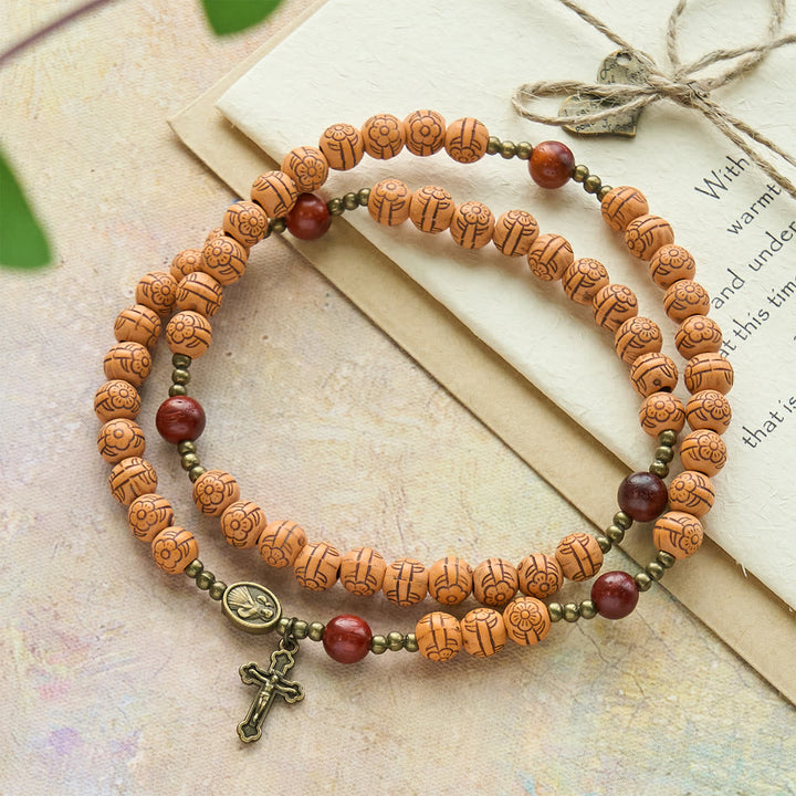 Peach Blossom Bead Rosary Bracelet: Devotion & Earthy Grace