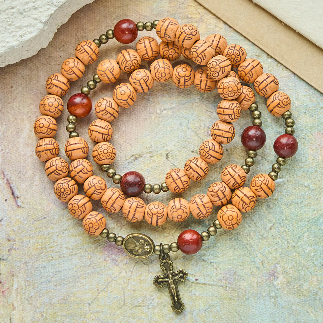 Peach Blossom Bead Rosary Bracelet: Devotion & Earthy Grace