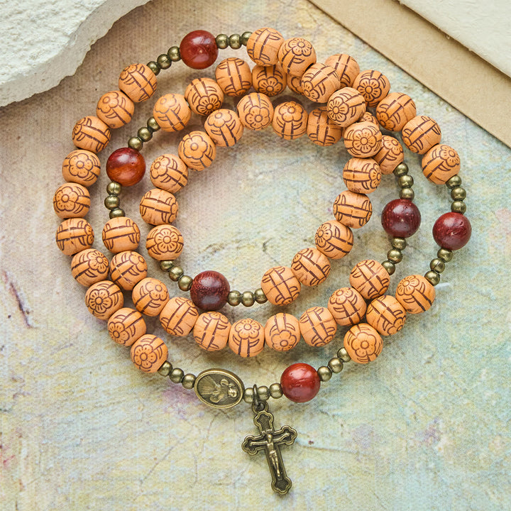 Peach Blossom Bead Rosary Bracelet: Devotion & Earthy Grace