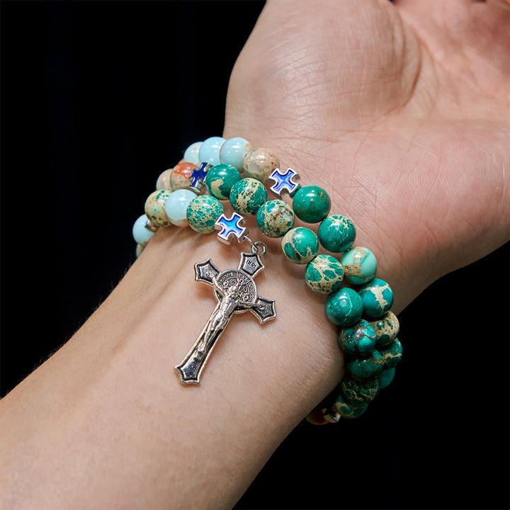 Shoushan Stone & Green Vein Stone Rosary Bracelet: Devotion & Earthy Grace