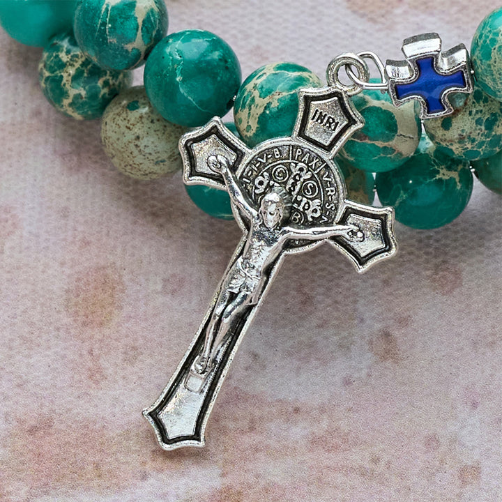 Shoushan Stone & Green Vein Stone Rosary Bracelet: Devotion & Earthy Grace
