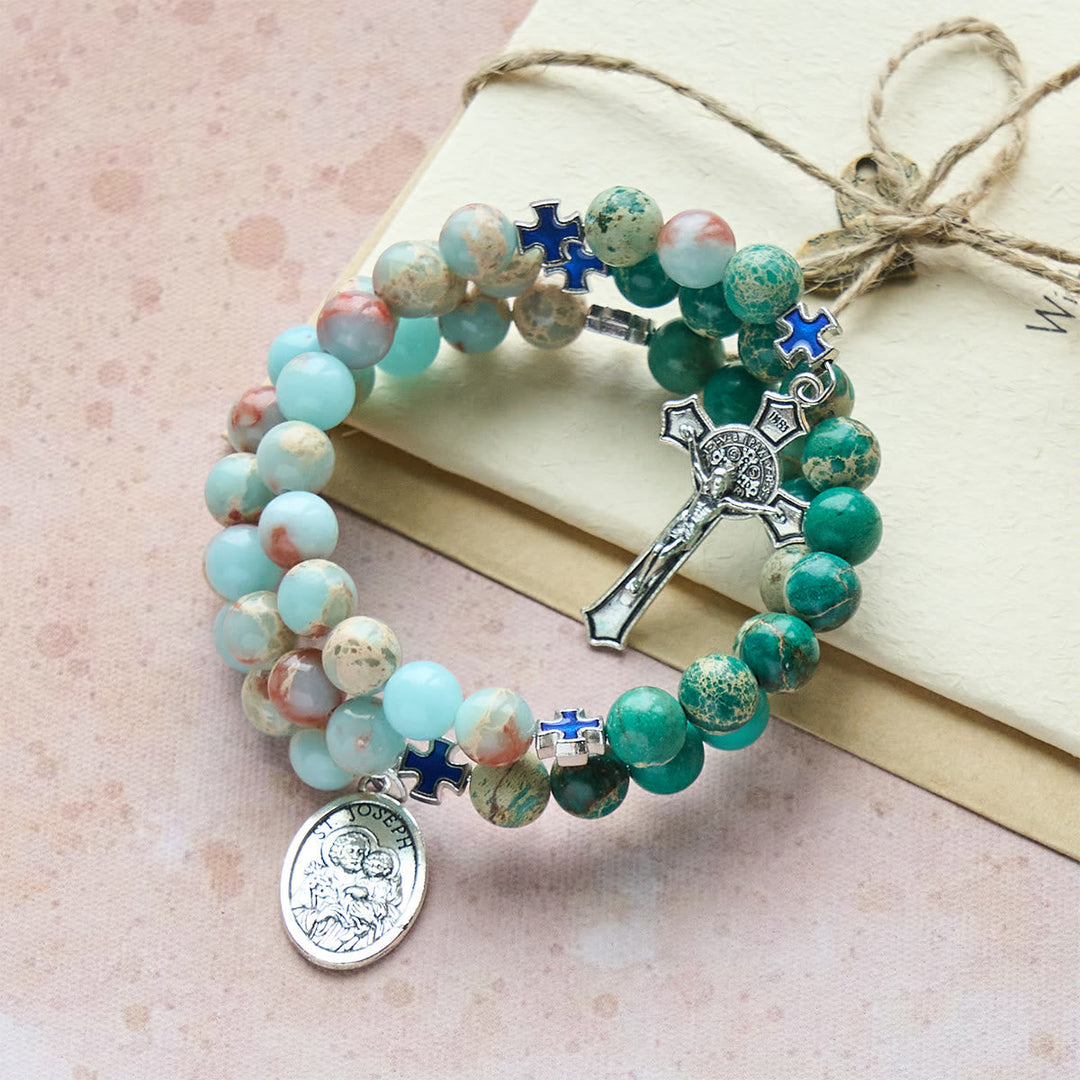 Shoushan Stone & Green Vein Stone Rosary Bracelet: Devotion & Earthy Grace