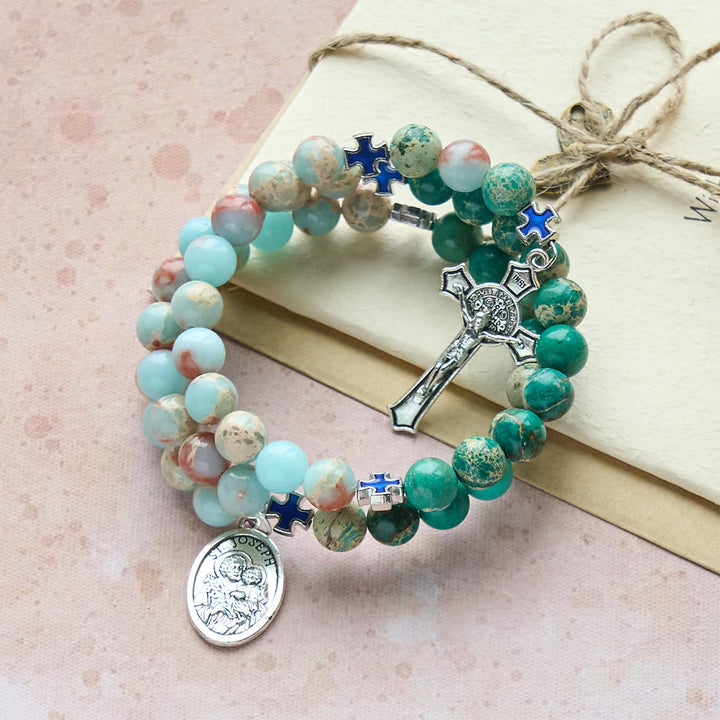 Shoushan Stone & Green Vein Stone Rosary Bracelet: Devotion & Earthy Grace