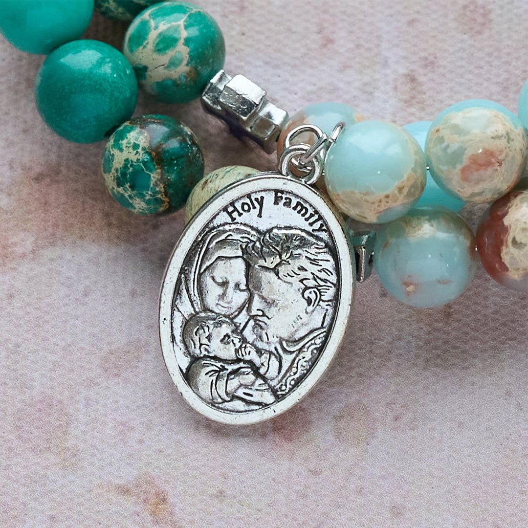 Shoushan Stone & Green Vein Stone Rosary Bracelet: Devotion & Earthy Grace