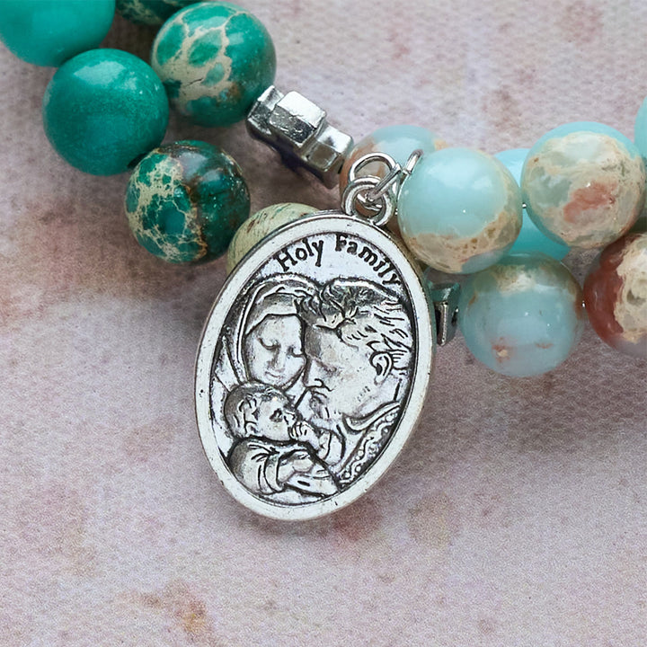 Shoushan Stone & Green Vein Stone Rosary Bracelet: Devotion & Earthy Grace