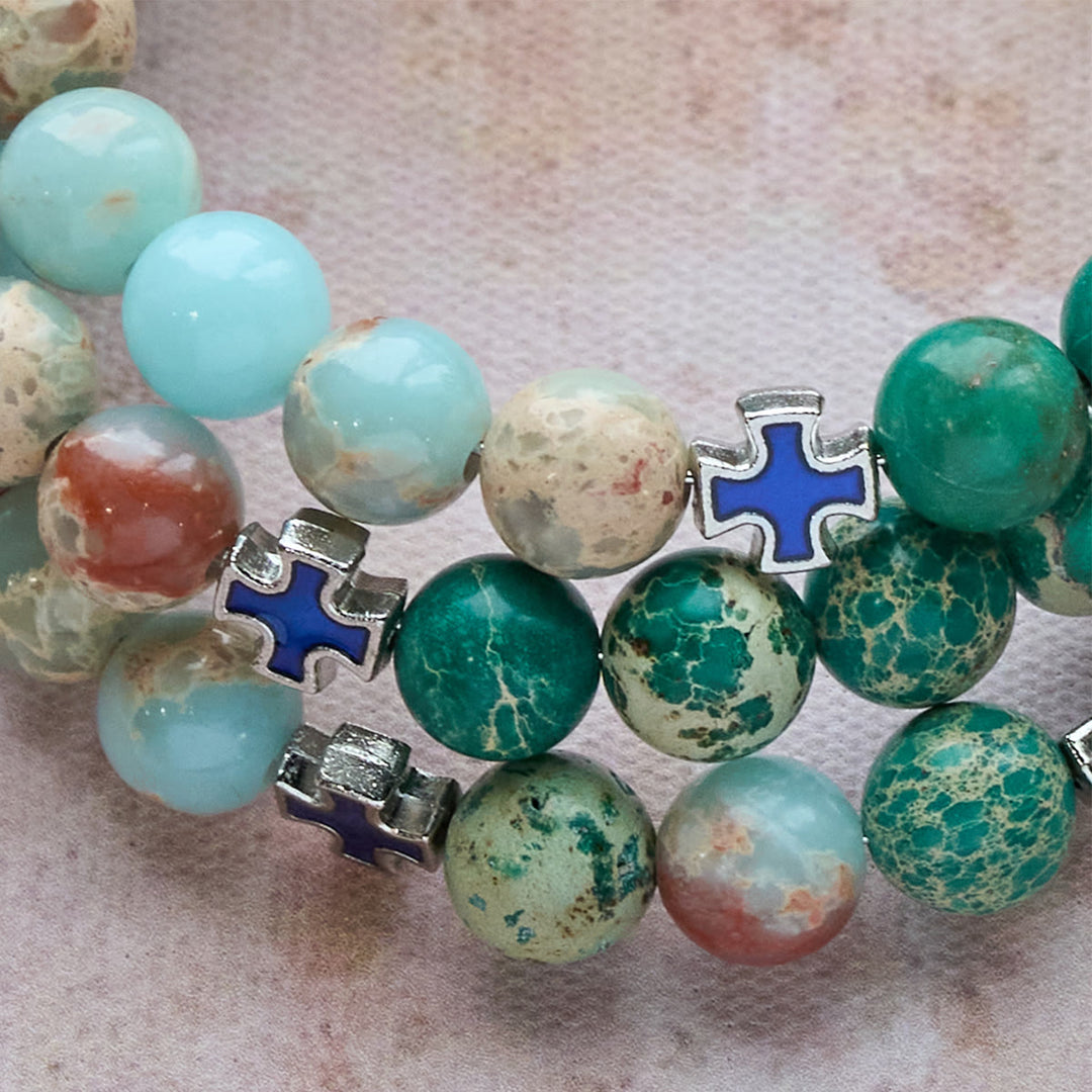Shoushan Stone & Green Vein Stone Rosary Bracelet: Devotion & Earthy Grace