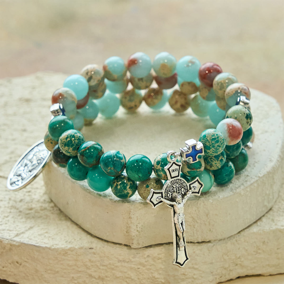 Shoushan Stone & Green Vein Stone Rosary Bracelet: Devotion & Earthy Grace
