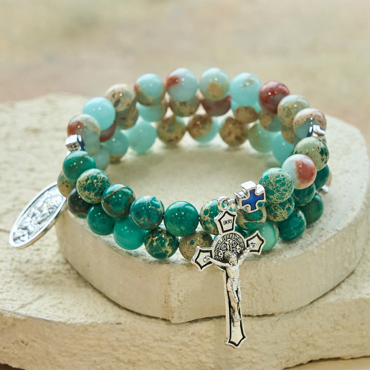 Shoushan Stone & Green Vein Stone Rosary Bracelet: Devotion & Earthy Grace