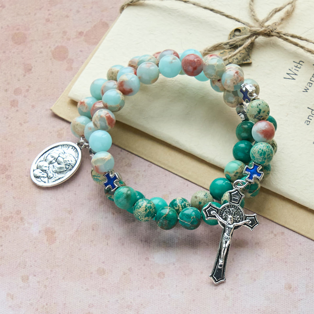 Shoushan Stone & Green Vein Stone Rosary Bracelet: Devotion & Earthy Grace