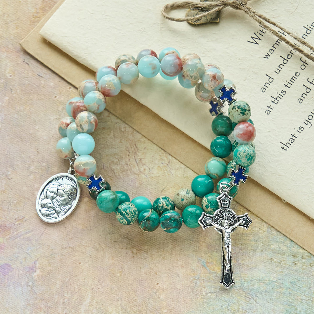 Shoushan Stone & Green Vein Stone Rosary Bracelet: Devotion & Earthy Grace