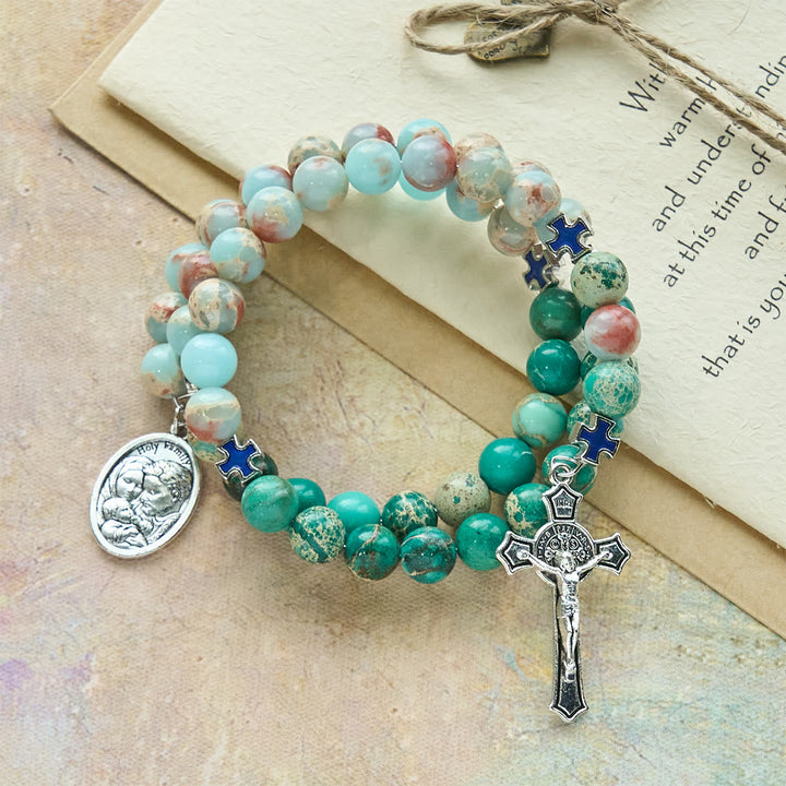 Shoushan Stone & Green Vein Stone Rosary Bracelet: Devotion & Earthy Grace