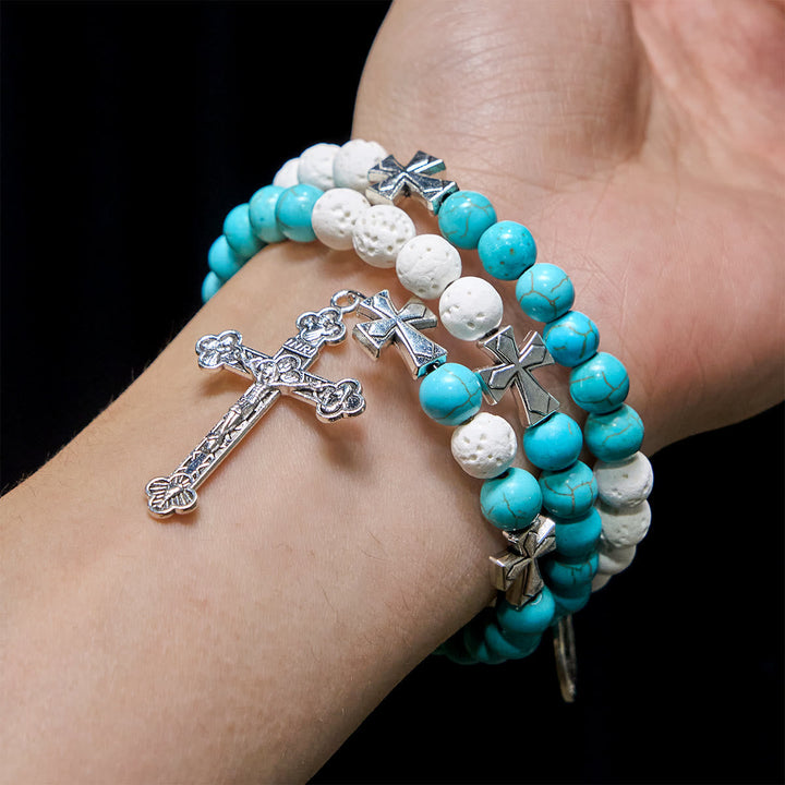 Gypsum & Turquoise Rosary Bracelet: Devotion & Heavenly Calm