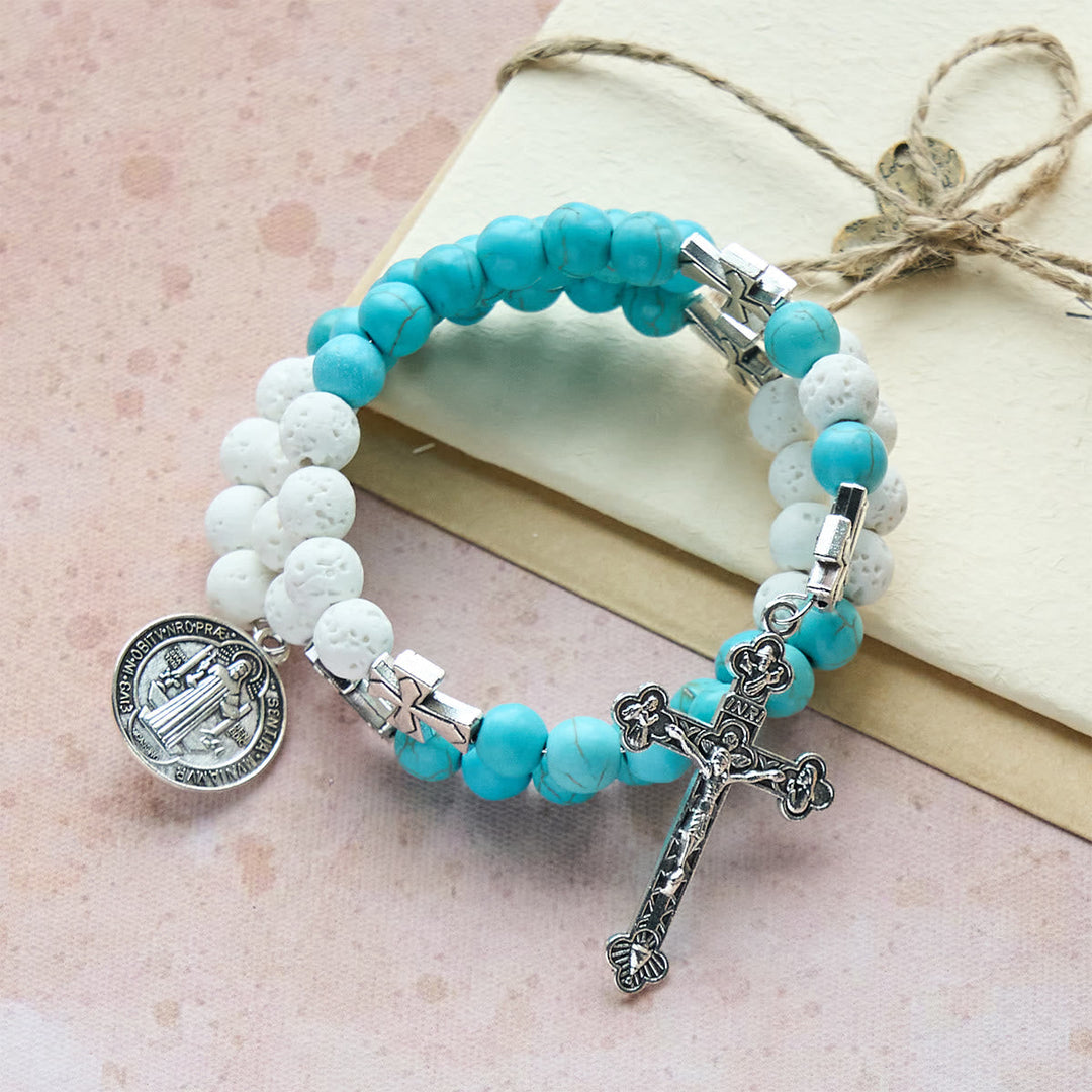 Gypsum & Turquoise Rosary Bracelet: Devotion & Heavenly Calm