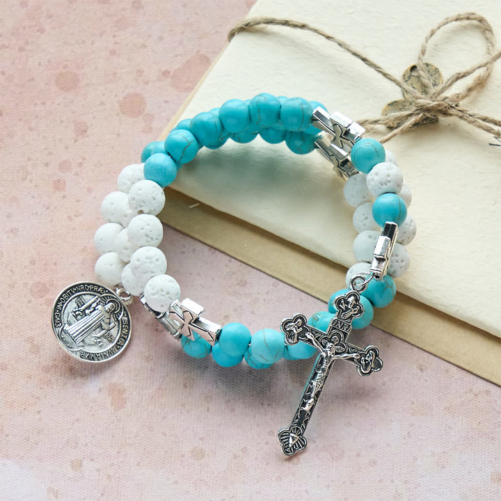Gypsum & Turquoise Rosary Bracelet: Devotion & Heavenly Calm