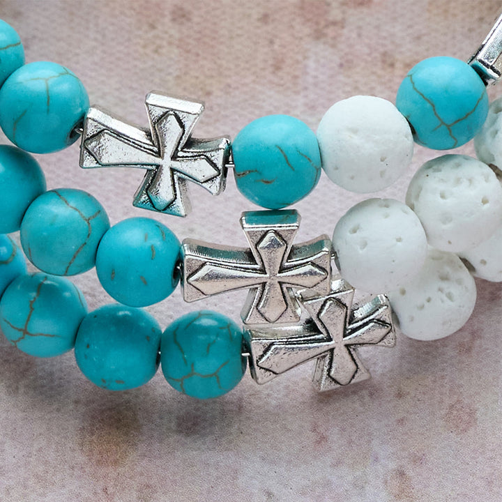 Gypsum & Turquoise Rosary Bracelet: Devotion & Heavenly Calm