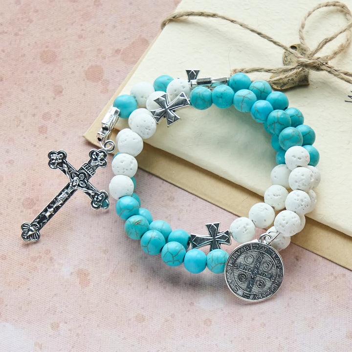 Gypsum & Turquoise Rosary Bracelet: Devotion & Heavenly Calm
