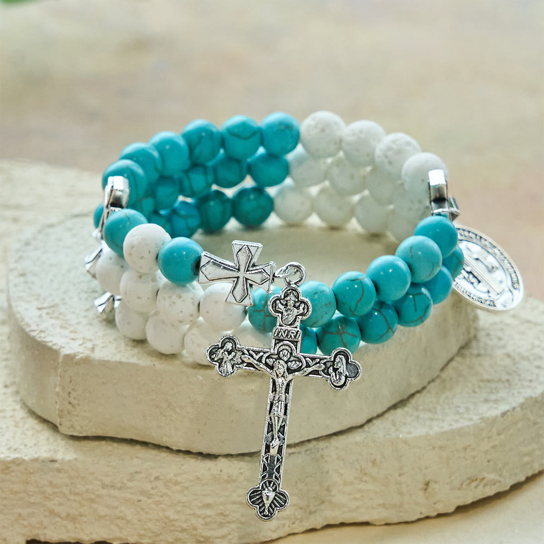 Gypsum & Turquoise Rosary Bracelet: Devotion & Heavenly Calm