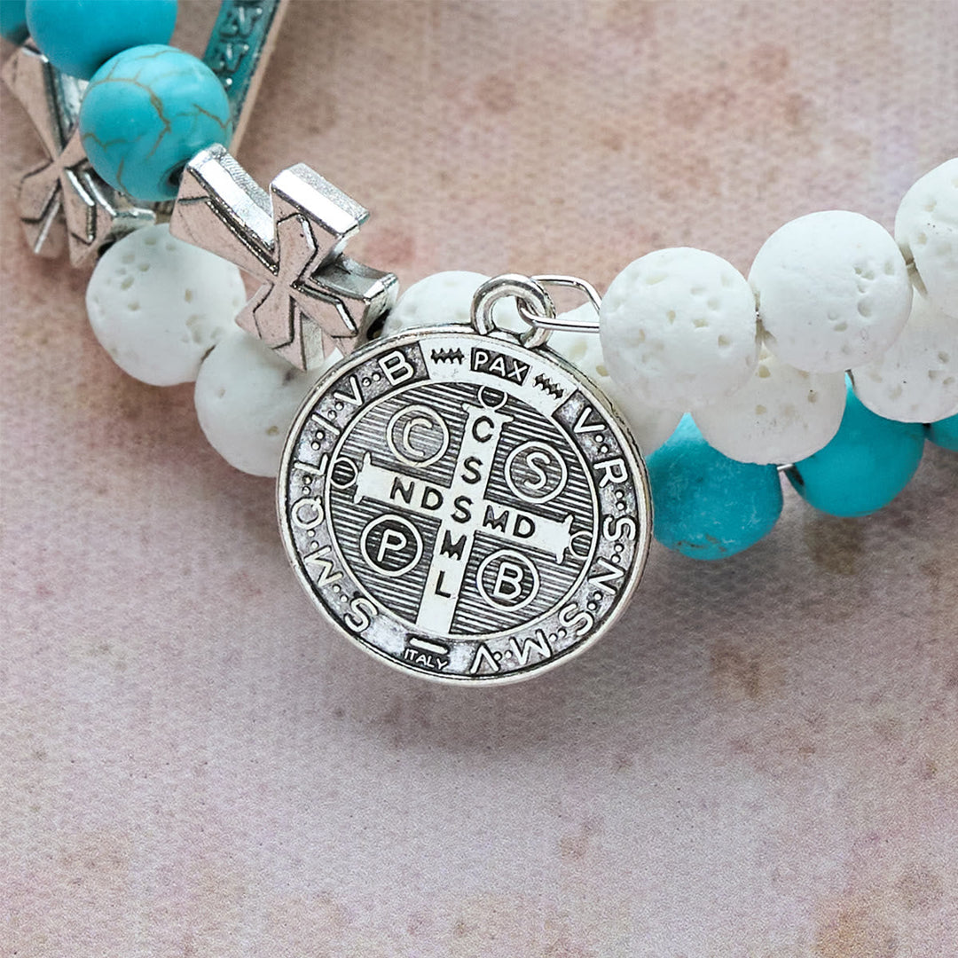 Gypsum & Turquoise Rosary Bracelet: Devotion & Heavenly Calm