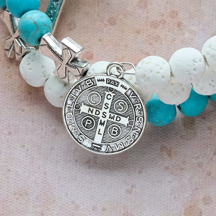 Gypsum & Turquoise Rosary Bracelet: Devotion & Heavenly Calm