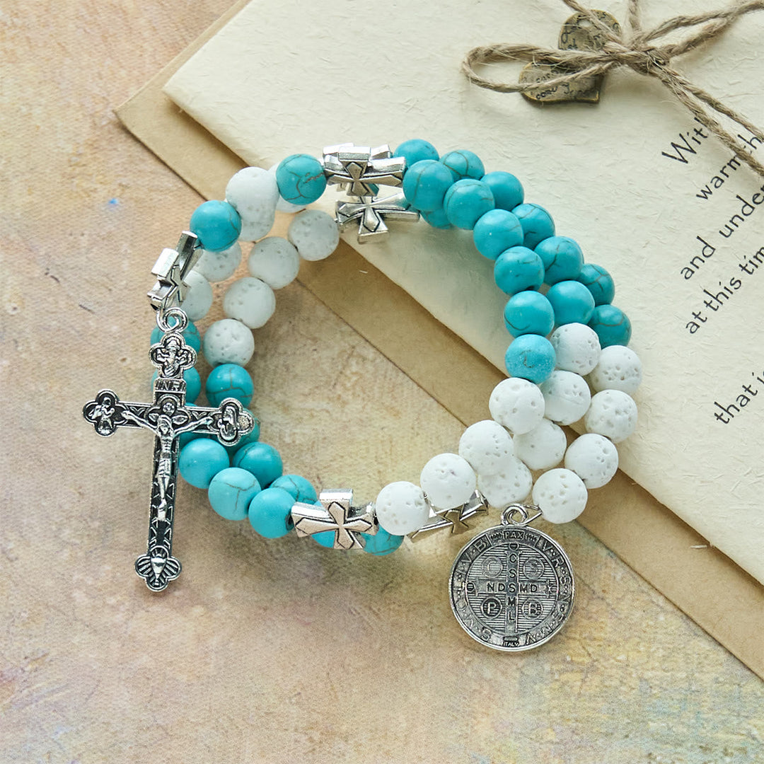 Gypsum & Turquoise Rosary Bracelet: Devotion & Heavenly Calm