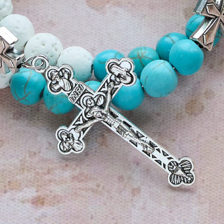 Gypsum & Turquoise Rosary Bracelet: Devotion & Heavenly Calm