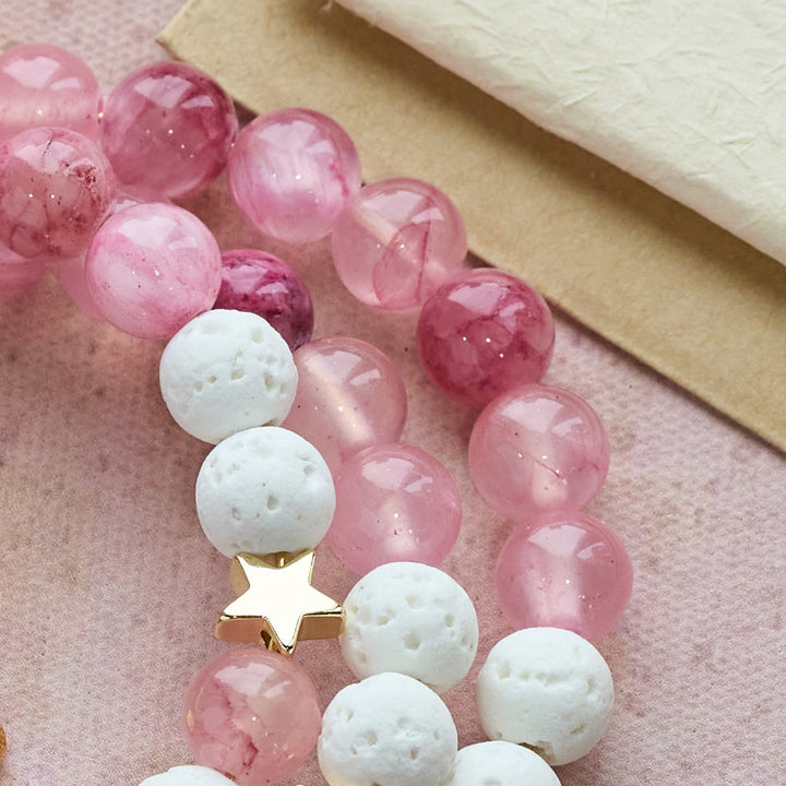 Gypsum & Rose Red Agate Rosary Bracelet: Devotion & Heavenly Softness