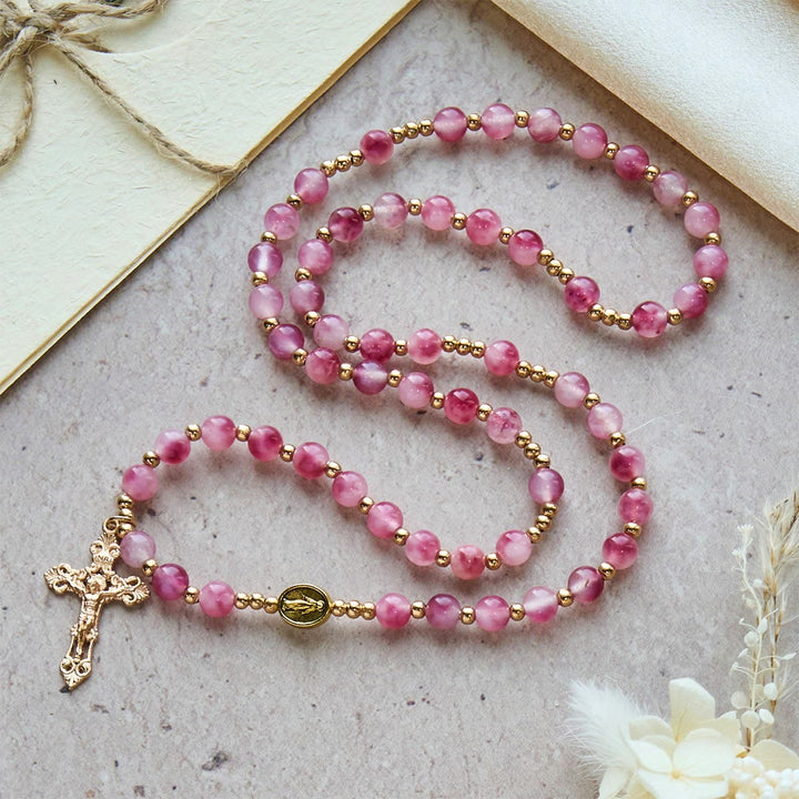 Rose Red Agate Bead Rosary Bracelet: Devotion & Heavenly Elegance